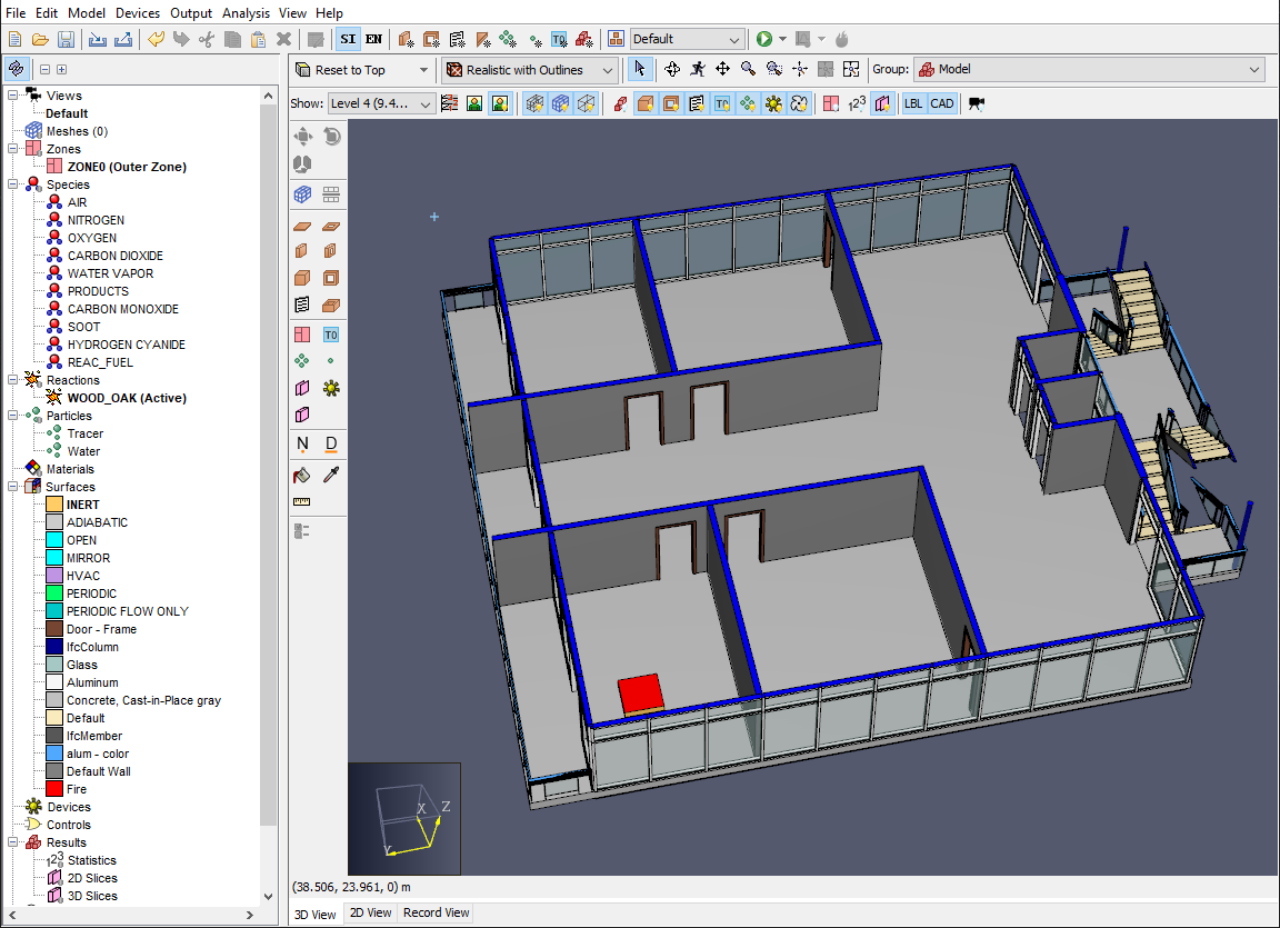 在导入的 CAD 模型内部创建火灾表面