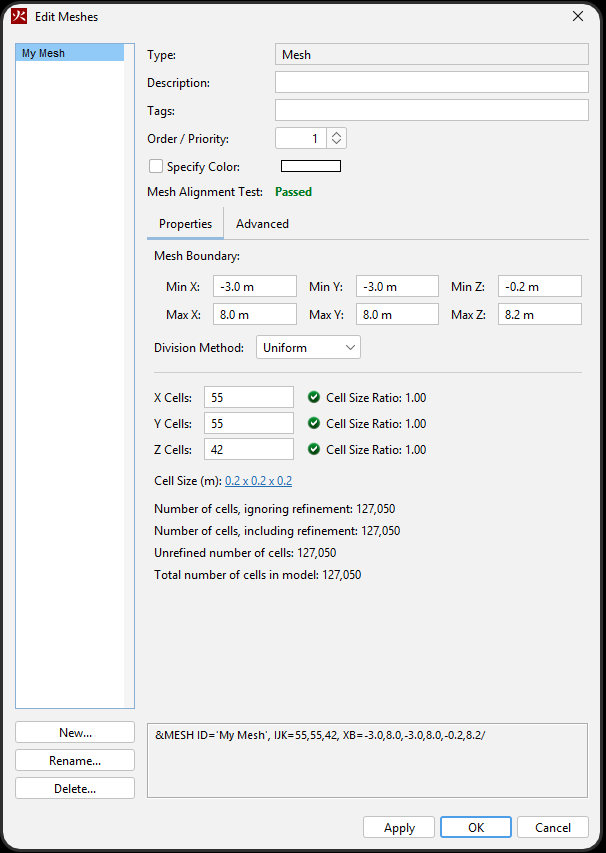 Mesh settings