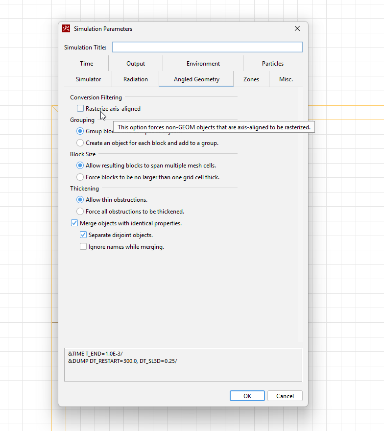PyroSim Simulation Parameters dialog