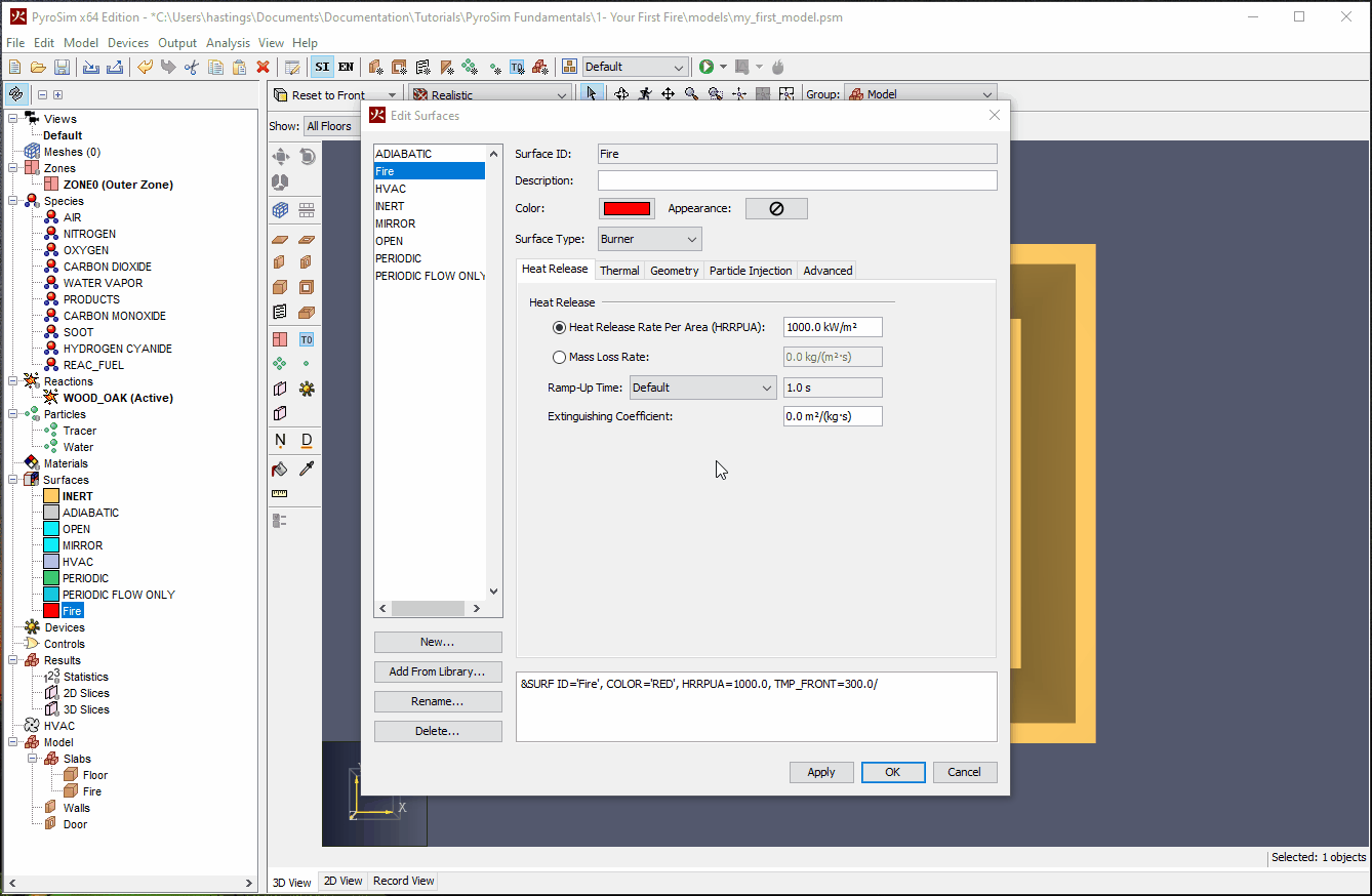 Adding a Reaction from the PyroSim Reaction Library.