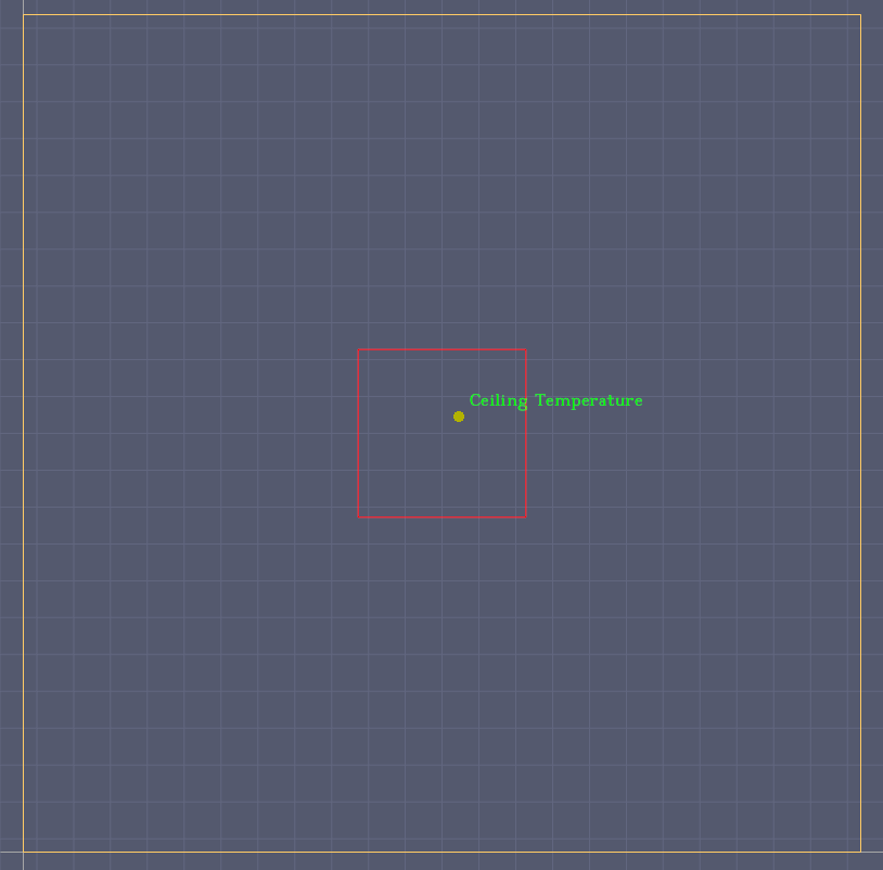 The X and Y placement of the Ceiling Temperature Device, Wireframe mode.