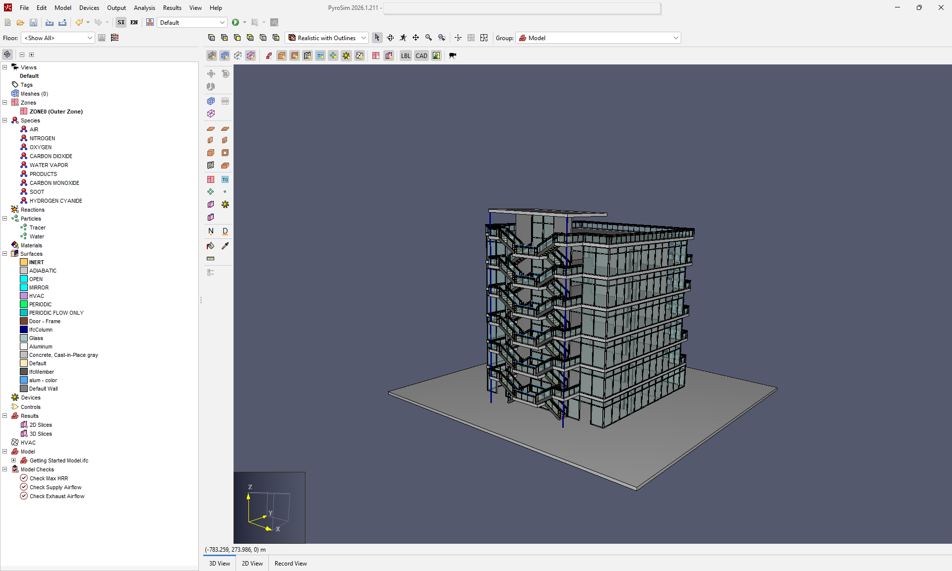 The imported _Getting Started_ CAD data in PyroSim