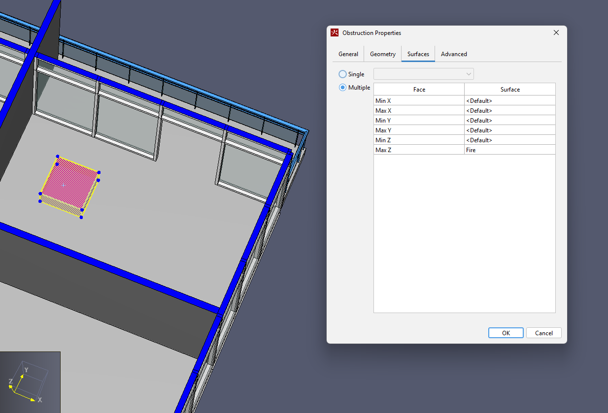 3D Model view after defining the Fire Surface of the `Fire` Slab