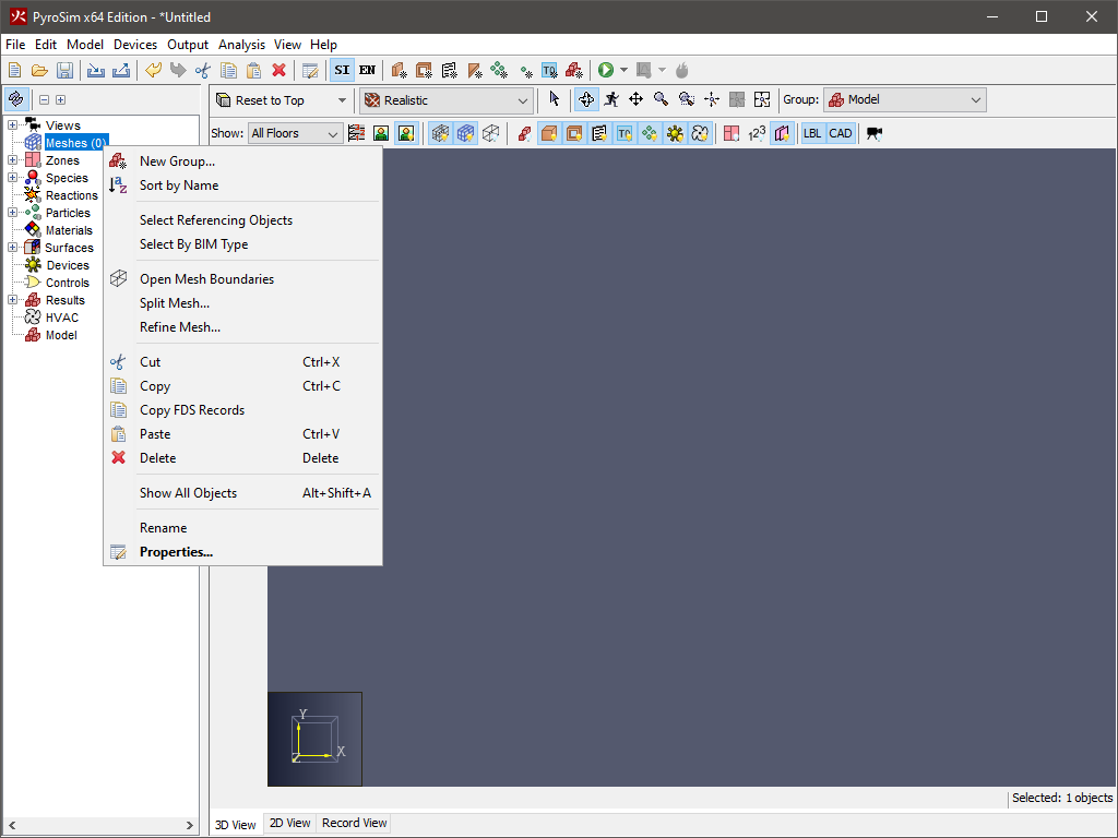 PyroSim 导航面板示意图